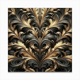 Gold And Black Floral Wallpaper Canvas Print