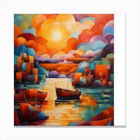 Sunset Boats Canvas Print