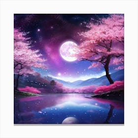 Cherry Blossoms In The Moonlight Canvas Print