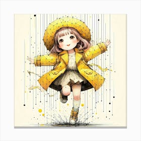 Girl in Rain - Abstract Line Art Illustration 229 Canvas Print