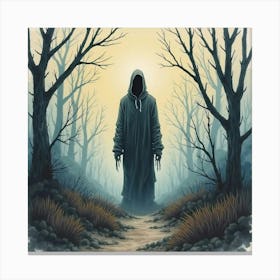 Horror Figure In A Watercolor Haunted Landscape 1 Canvas Print