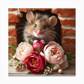 Hamster With Flowers Canvas Print