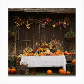 An Organic Farm During A Jubilant Fall Festival Apple And Pumpkin Decorations Adorn The Table A Co (2) 2 Canvas Print