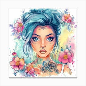 Tattooed Girl With Flowers Canvas Print