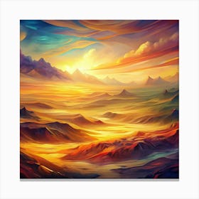 Golden Sunset Over Mountain Landscape Canvas Print