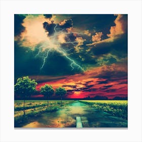 Lightning Abstract Cloudy Nature Road Sunset Canvas Print