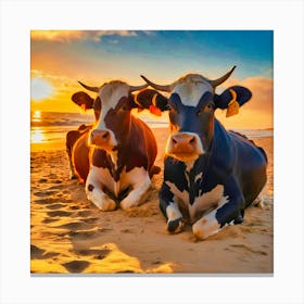 Cows On The Beach Canvas Print