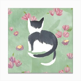 Cat In Flowers 2 Canvas Print