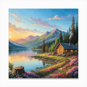 Cabin By The Lake Canvas Print