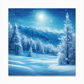 Winter Landscape At Night Moon  Canvas Print