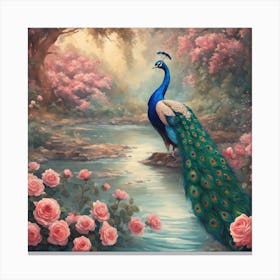 Peacock In The Garden Canvas Print