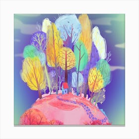 House On A Hill With Colorful Forest Canvas Print