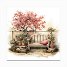 Bench In The Garden Canvas Print