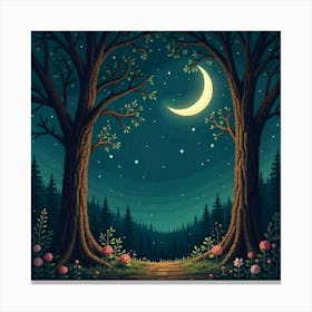 Moon And Forest Style William Morris2 Art Print (3) Canvas Print