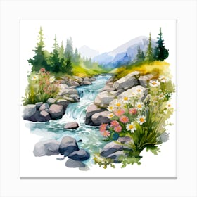 Watercolor Mountain Stream 2 Canvas Print