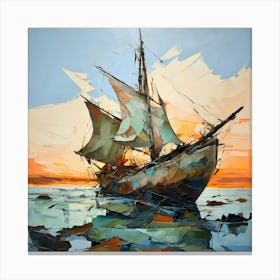 Colossal Sailboat Fractured Asunder Partially Submerged On A Tropical Island Canvas Print