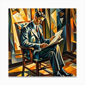 Man Sitting on a Chair and Reading Cubism Style Canvas Print