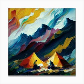 People camping in the middle of the mountains oil painting abstract painting art 28 Canvas Print