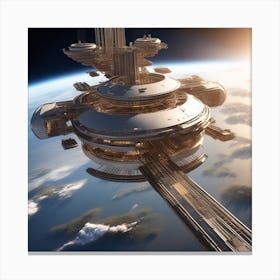 Imagine Earth Into Metallic Space Station Canvas Print