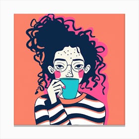 Girl Drinking Coffee Canvas Print