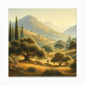 A Serene Landscape With Olive Trees And Rolling Hills (2) Canvas Print