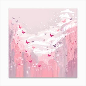 Pink Butterflies In A Forest VECTOR ART Canvas Print