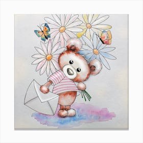 Teddy Bear With Flowers Canvas Print