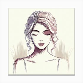 Sensual Beauty Front Portrait Drawing With Some Color Accents Canvas Print