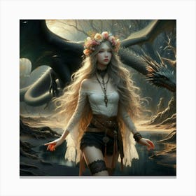 Girl With A Dragon 3 Canvas Print