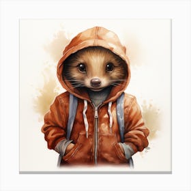 Watercolour Cartoon Echidna In A Hoodie 3 Canvas Print