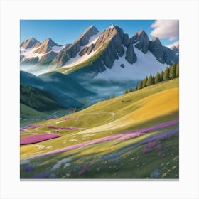 Valley Of grass And Mountains Canvas Print