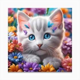 Cute Kitten In Flowers 1 Canvas Print