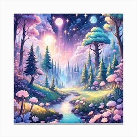 A Fantasy Forest With Twinkling Stars In Pastel Tone Square Composition 273 Canvas Print