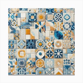 A Splash of Color: A Collage of Tiles with Shades of Blue, White, and Yellow Canvas Print