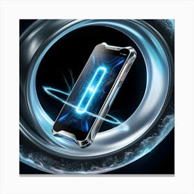 A Sleek, Silver Futuristic Mobile Phone With A Glowing Blue Circuit Board And Neon Lit Accents (2) (1) Canvas Print