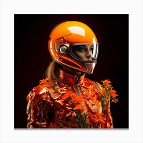 Firefly Striking Portrait, Futuristic Helmet, Glowing Plant, Vibrant, Bright Orange, Dark Background (8) Canvas Print