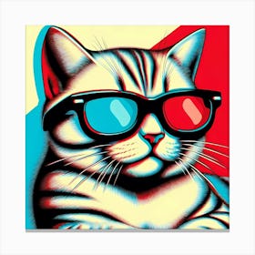 3d Glasses Cat Canvas Print