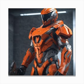 A Futuristic Warrior Stands Tall, His Gleaming Suit And Orange Visor Commanding Attention 30 Canvas Print