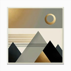 "Geometric Eclipse over Mountain Peaks"  "Geometric Eclipse over Mountain Peaks" captures the stunning moment of an eclipse over a range of stylized mountains. The artwork's contrasting textures and the luxurious gold and grey tones create an aura of elegance and modernity, making it a perfect statement piece for any contemporary art lover or interior design aficionado. Canvas Print