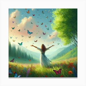 Butterfly Girl In The Meadow Canvas Print