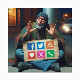 Homeless Man Begging For Social Media Platform X Likes And Followers 1 Canvas Print