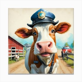 Cow In A Police Uniform Canvas Print