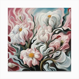 Abstract White And Pink Flowers 02 Canvas Print