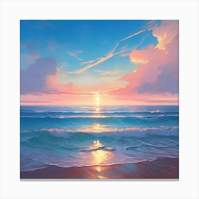 Pale Blue Ocean Sunrise Shades Of Pastels Blush Pink And Burnt Sienna Canvas Print