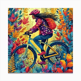 Girl Riding A Bike Canvas Print