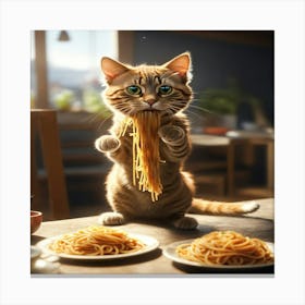 Cat Eating Spaghetti 1 Canvas Print