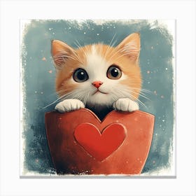 Cute Cat Peeking from Heart Gift Box 5 Canvas Print