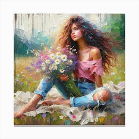 Girl With Wild Flowers III. Canvas Print