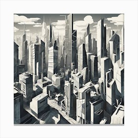 Futuristic City Monochrome Cubism Style Canvas Print