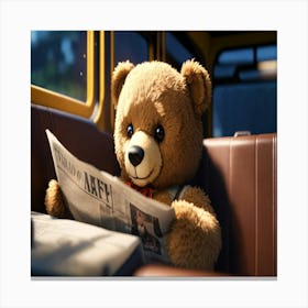 Teddy Bear Reading Newspaper Canvas Print